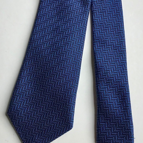Altea blue textured herringbone silk & cotton tie handmade in Italy 🇮🇹 - Picture 3 of 6